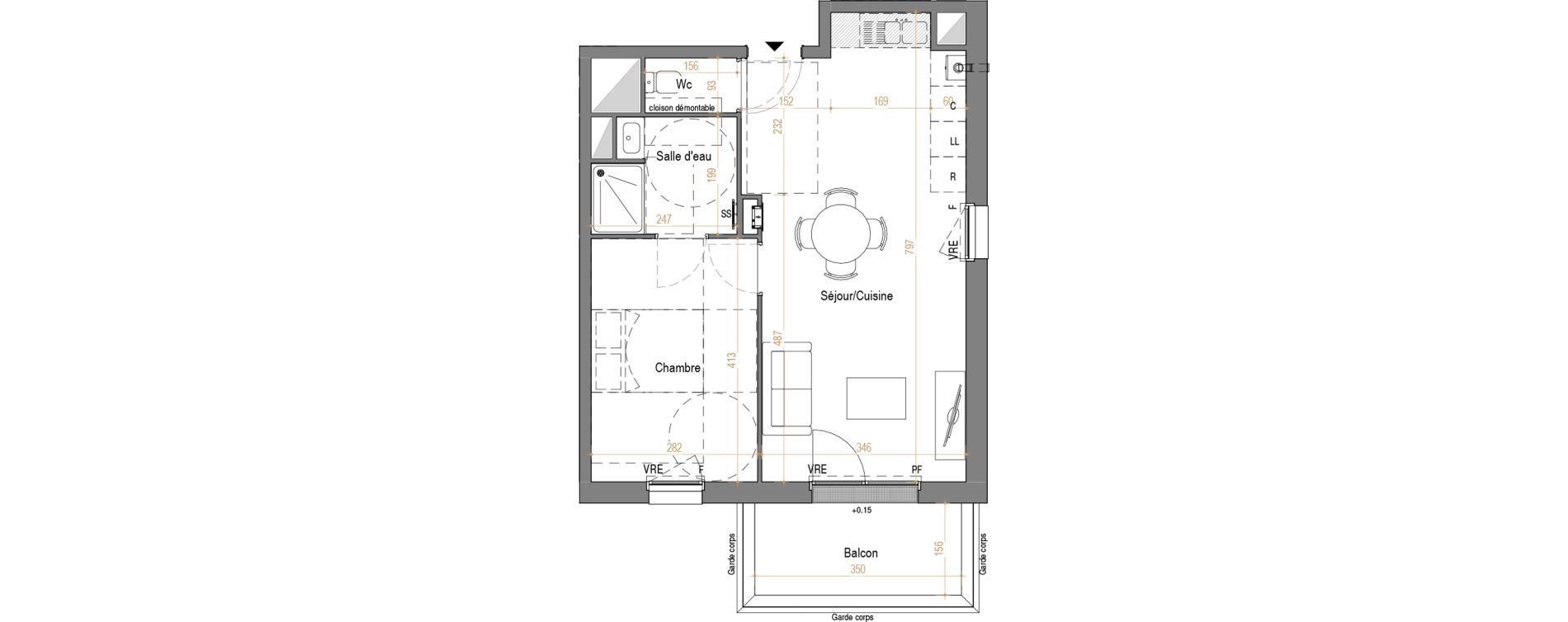 Appartement T2 de 44,72 m2 &agrave; Rez&eacute; Pont-rousseau