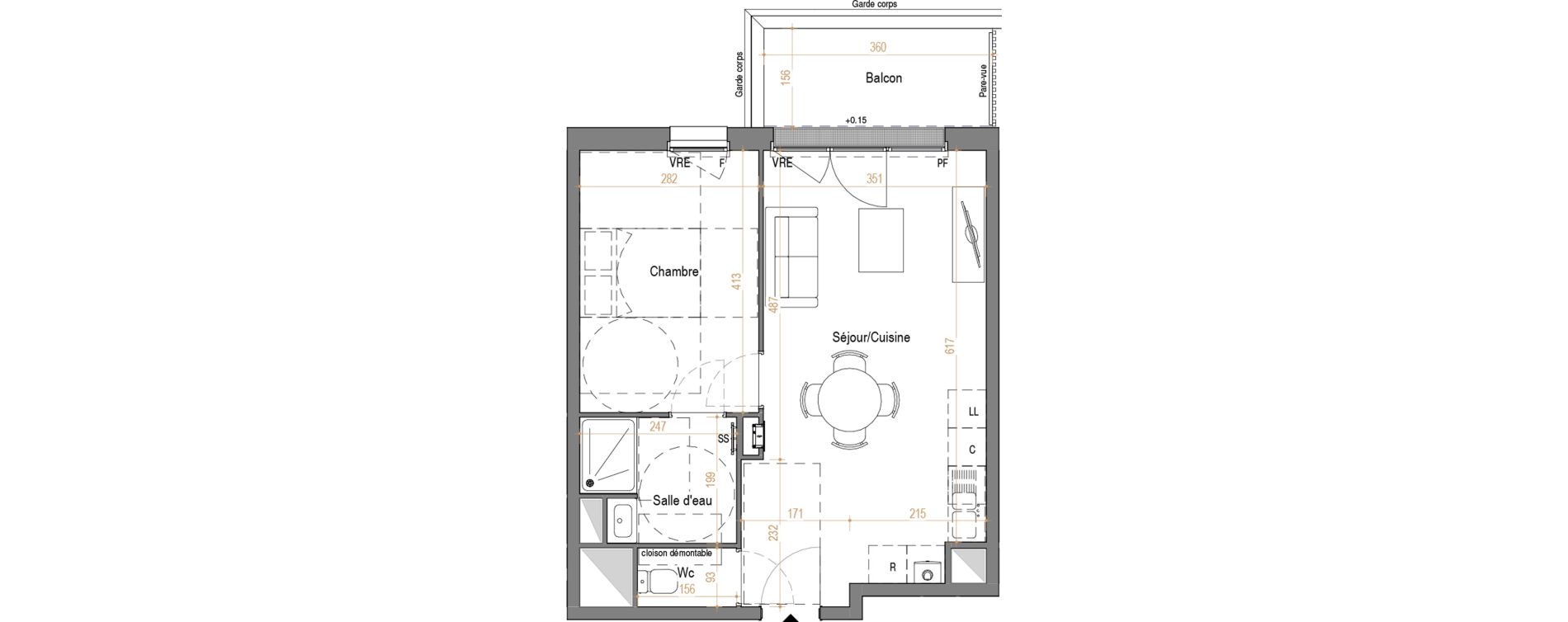 Appartement T2 de 42,48 m2 &agrave; Rez&eacute; Pont-rousseau