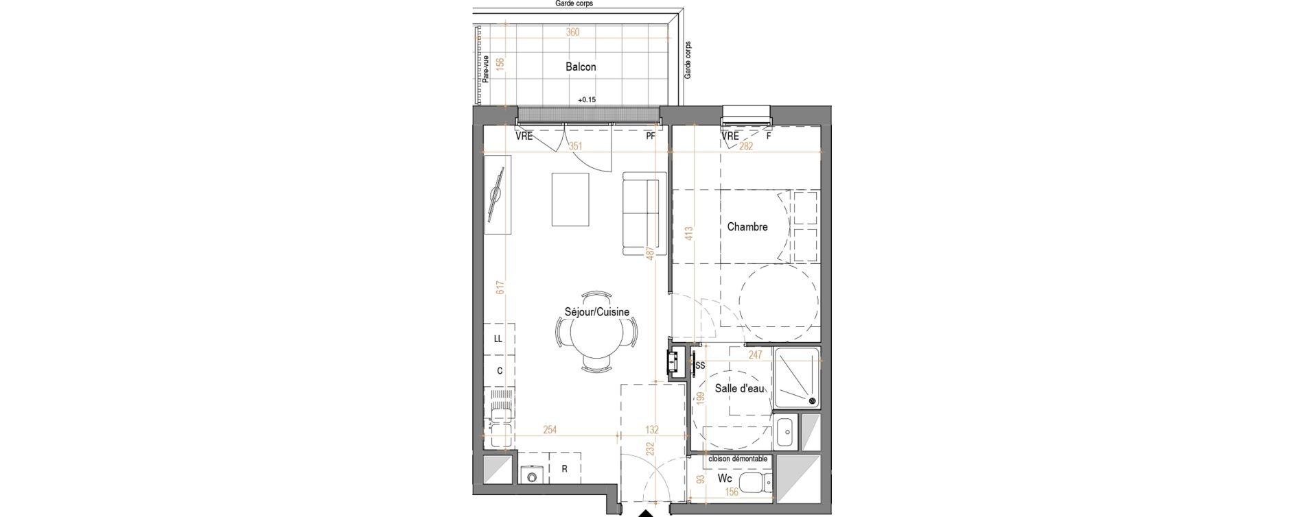 Appartement T2 de 42,34 m2 &agrave; Rez&eacute; Pont-rousseau