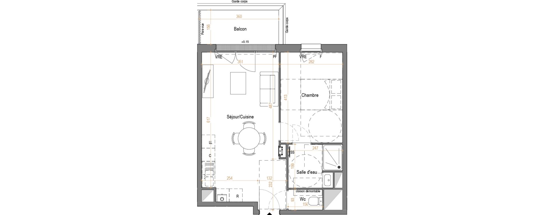 Appartement T2 de 42,34 m2 &agrave; Rez&eacute; Pont-rousseau