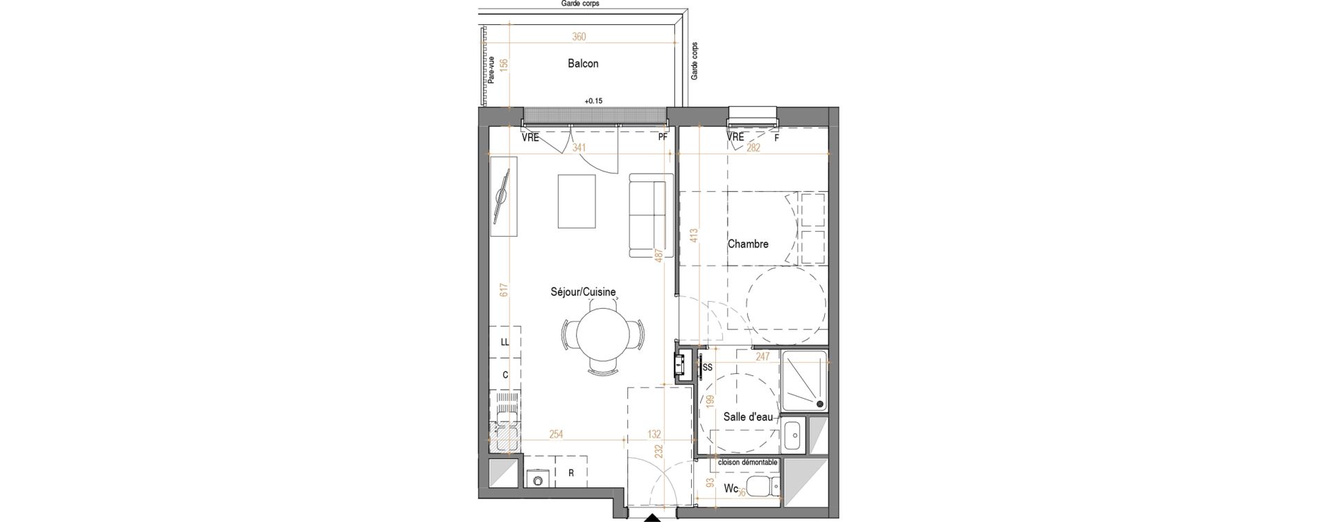 Appartement T2 de 42,34 m2 &agrave; Rez&eacute; Pont-rousseau