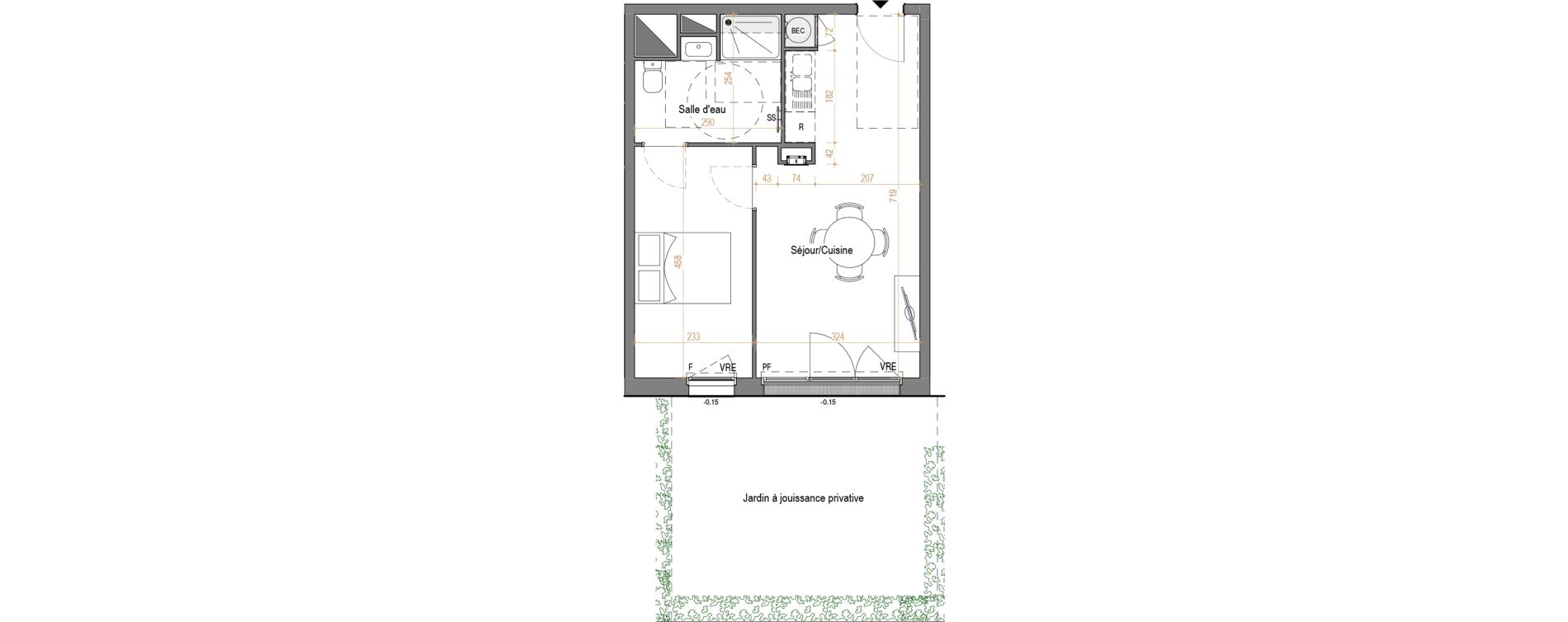 Appartement T2 de 37,86 m2 &agrave; Rez&eacute; Pont-rousseau