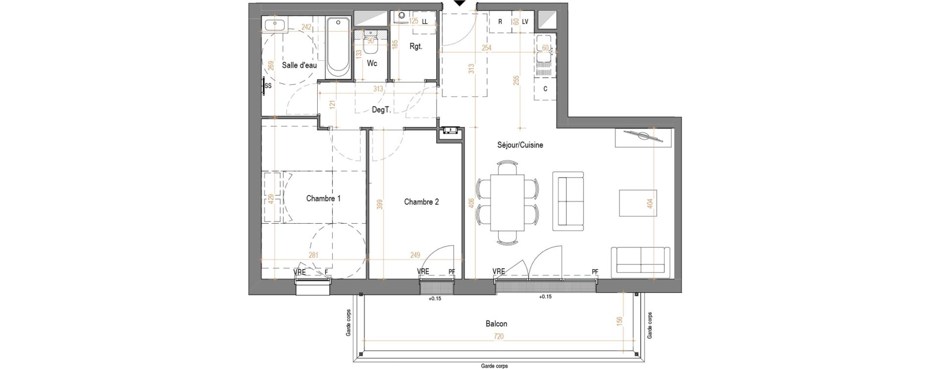 Appartement T3 de 66,47 m2 &agrave; Rez&eacute; Pont-rousseau