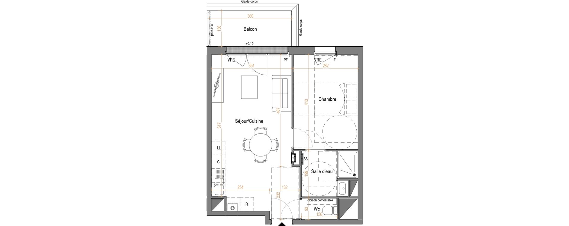 Appartement T2 de 42,34 m2 &agrave; Rez&eacute; Pont-rousseau