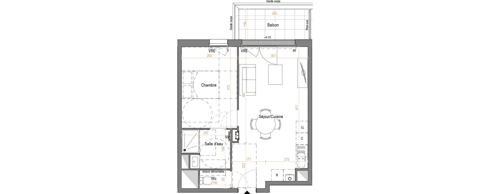 Appartement T2 de 42,48 m2 &agrave; Rez&eacute; Pont-rousseau