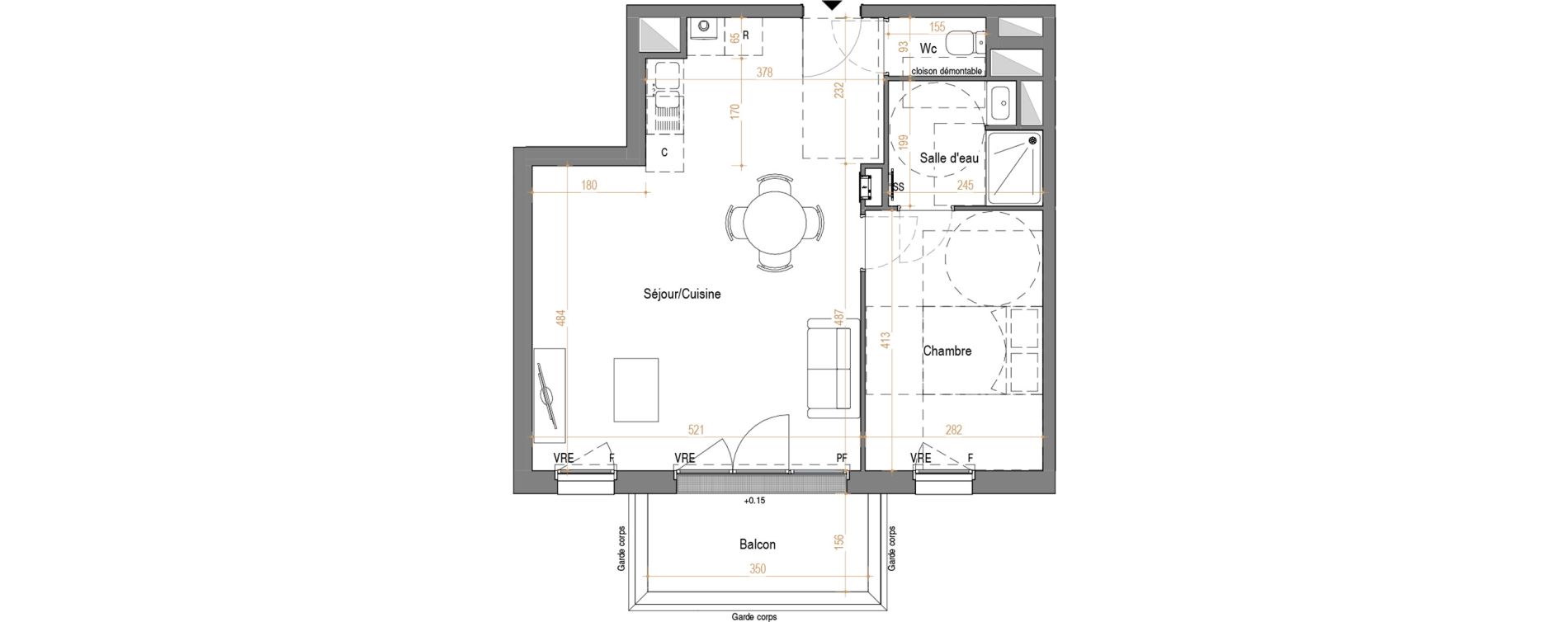 Appartement T2 de 51,27 m2 &agrave; Rez&eacute; Pont-rousseau