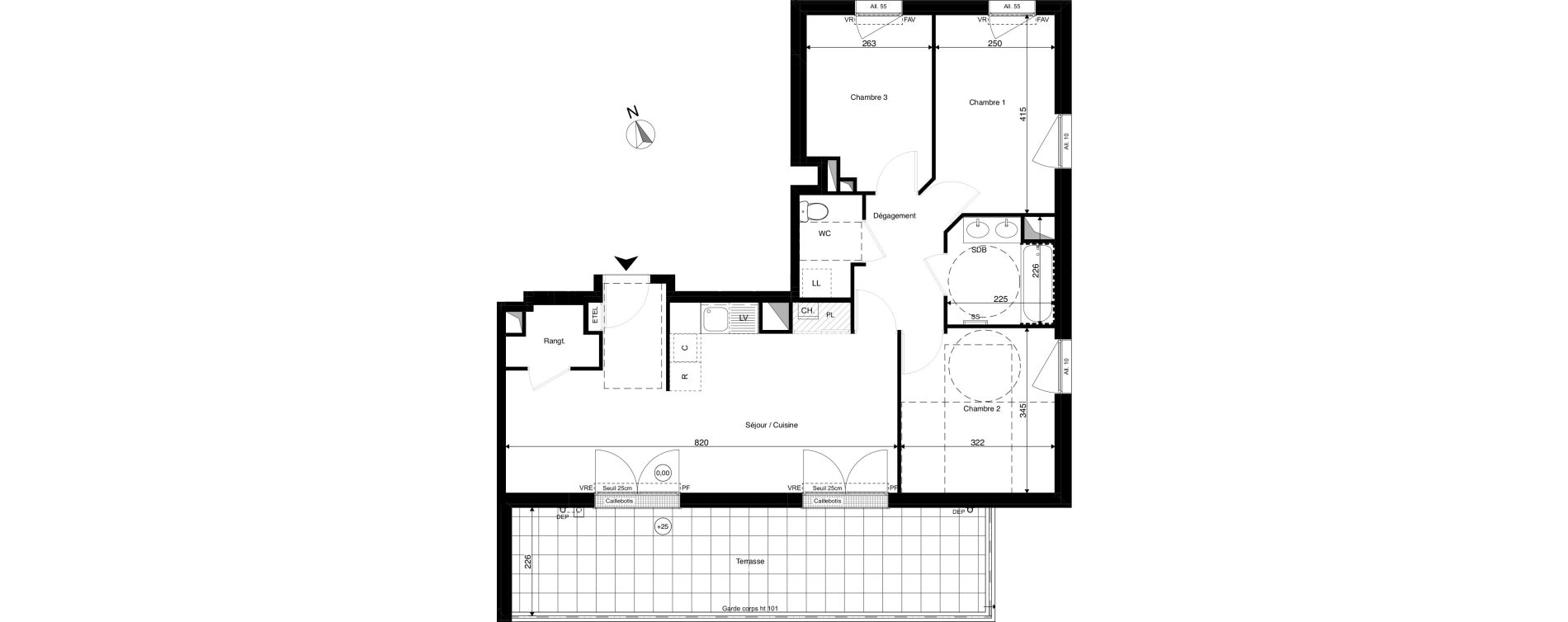Appartement T4 de 74,42 m2 &agrave; Rez&eacute; Ragon