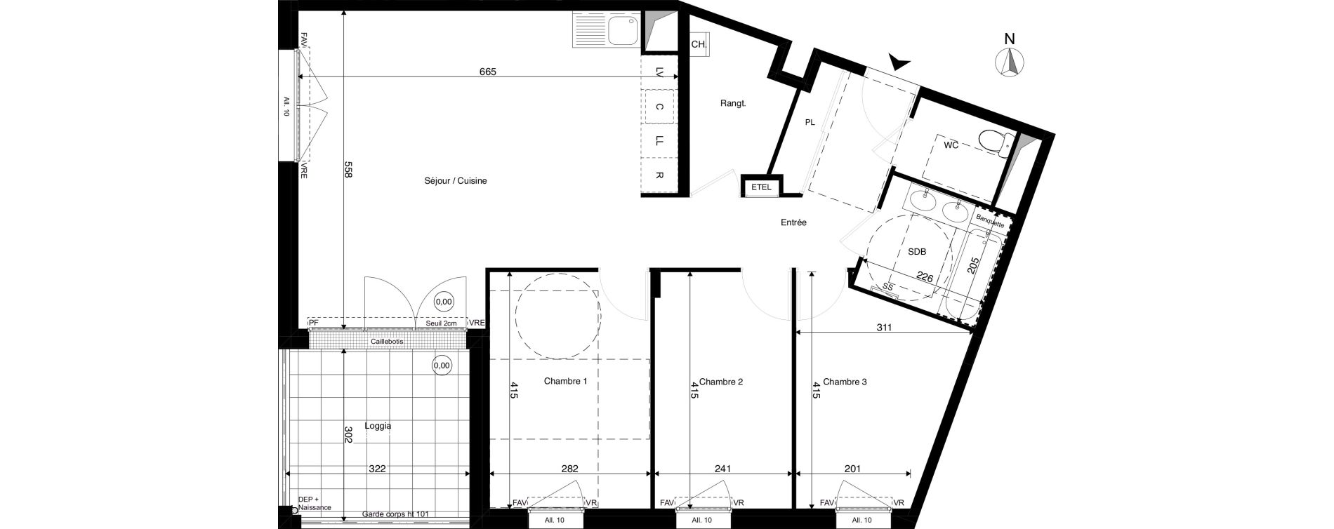Appartement T4 de 84,17 m2 &agrave; Rez&eacute; Ragon