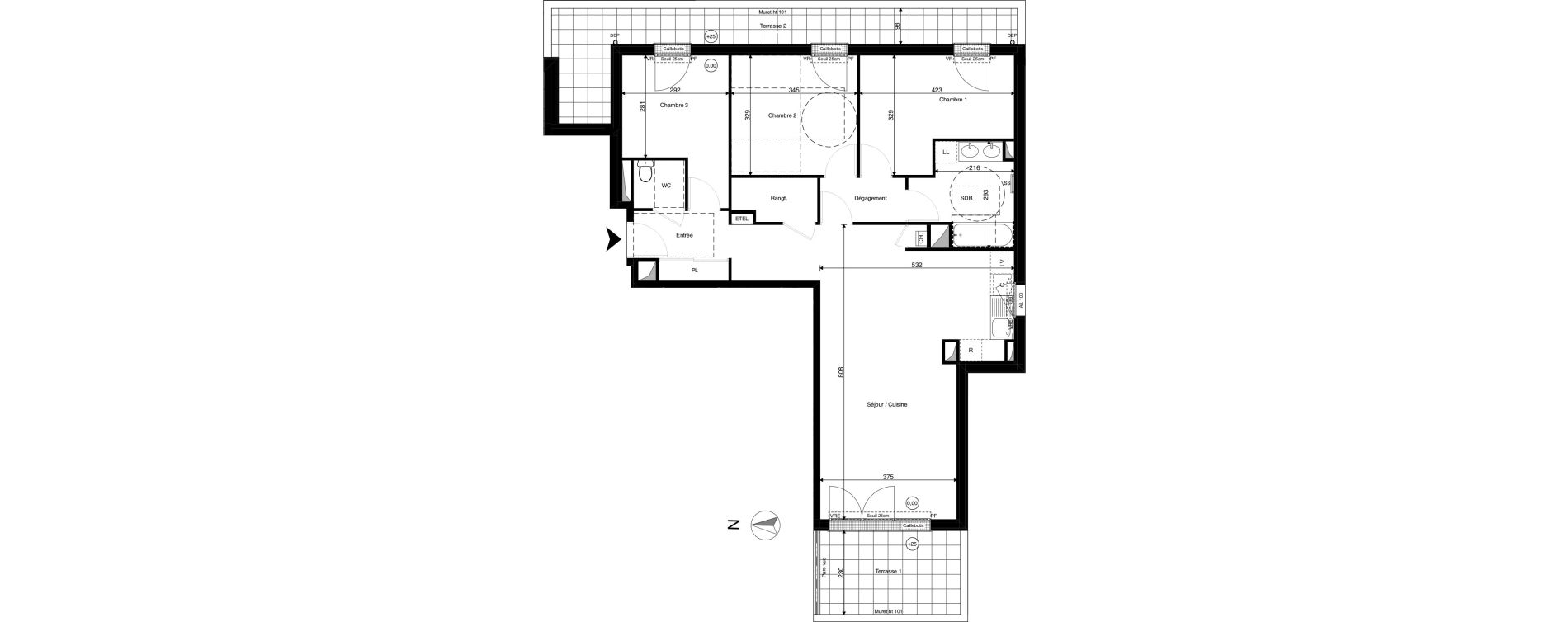Appartement T4 de 89,46 m2 &agrave; Rez&eacute; Ragon