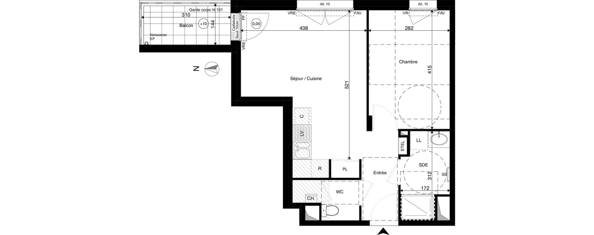 Appartement T2 de 43,31 m2 &agrave; Rez&eacute; Ragon