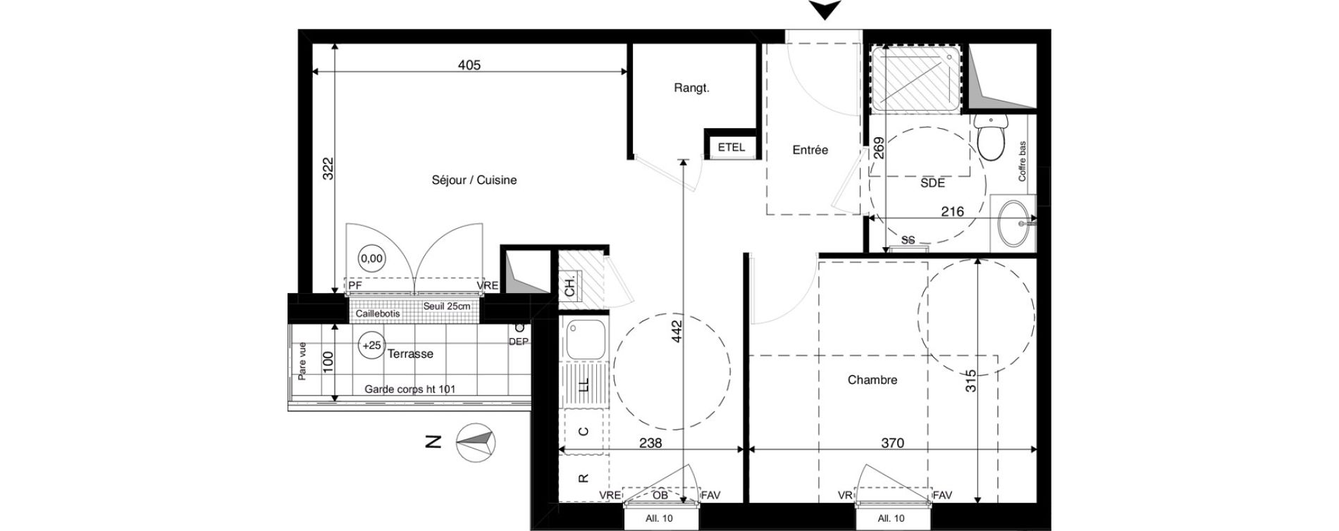 Appartement T2 de 44,08 m2 &agrave; Rez&eacute; Ragon
