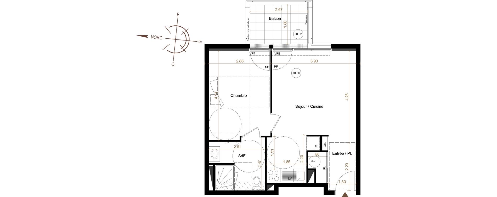 Appartement T2 de 41,40 m2 &agrave; Rez&eacute; Reze bourg