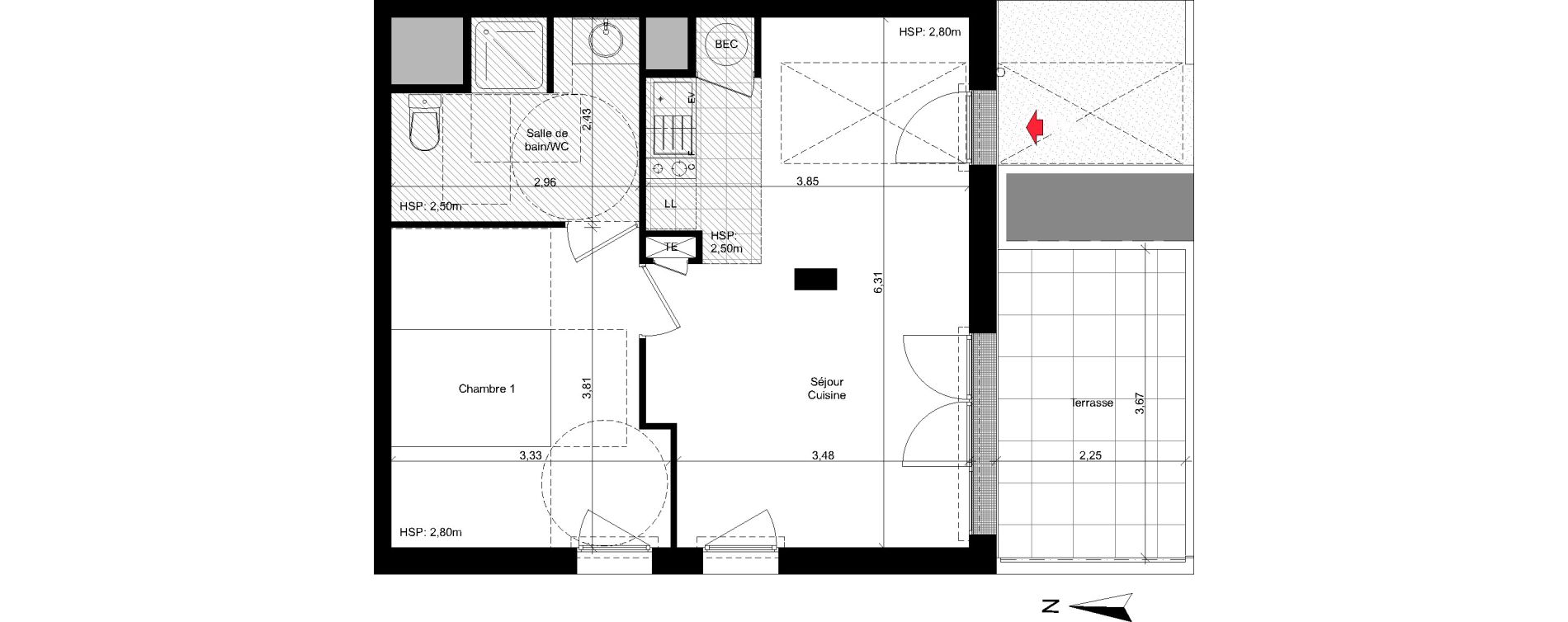 Appartement T2 de 40,92 m2 &agrave; Rez&eacute; La houssais
