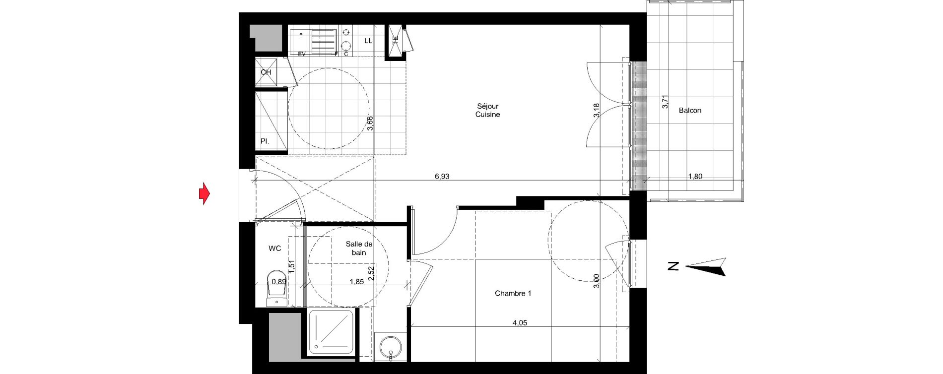 Appartement T2 de 40,64 m2 &agrave; Rez&eacute; La houssais