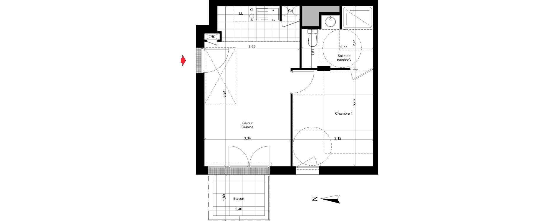 Appartement T2 de 38,24 m2 &agrave; Rez&eacute; La houssais