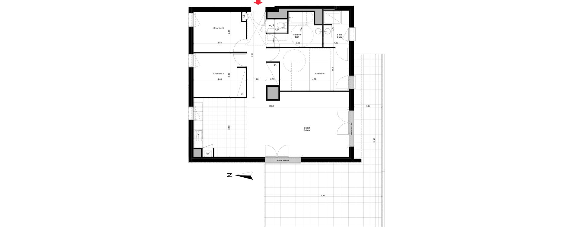Appartement T4 de 94,18 m2 &agrave; Rez&eacute; La houssais