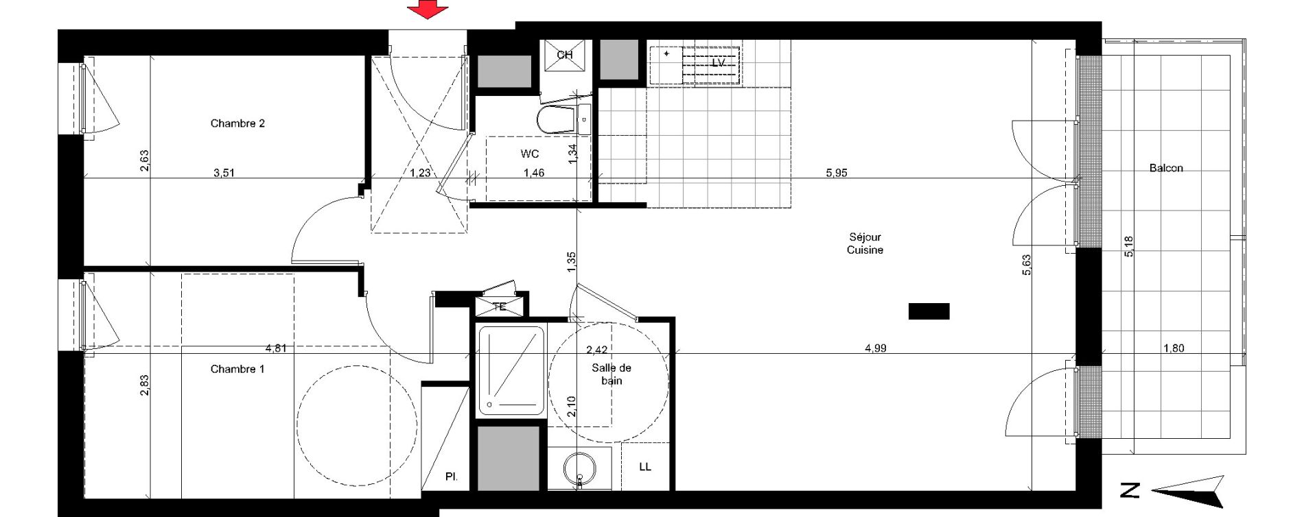 Appartement T3 de 64,91 m2 &agrave; Rez&eacute; La houssais