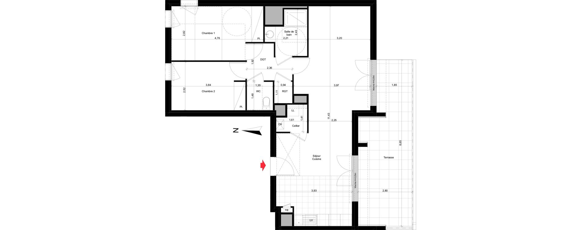 Appartement T3 de 75,36 m2 &agrave; Rez&eacute; La houssais