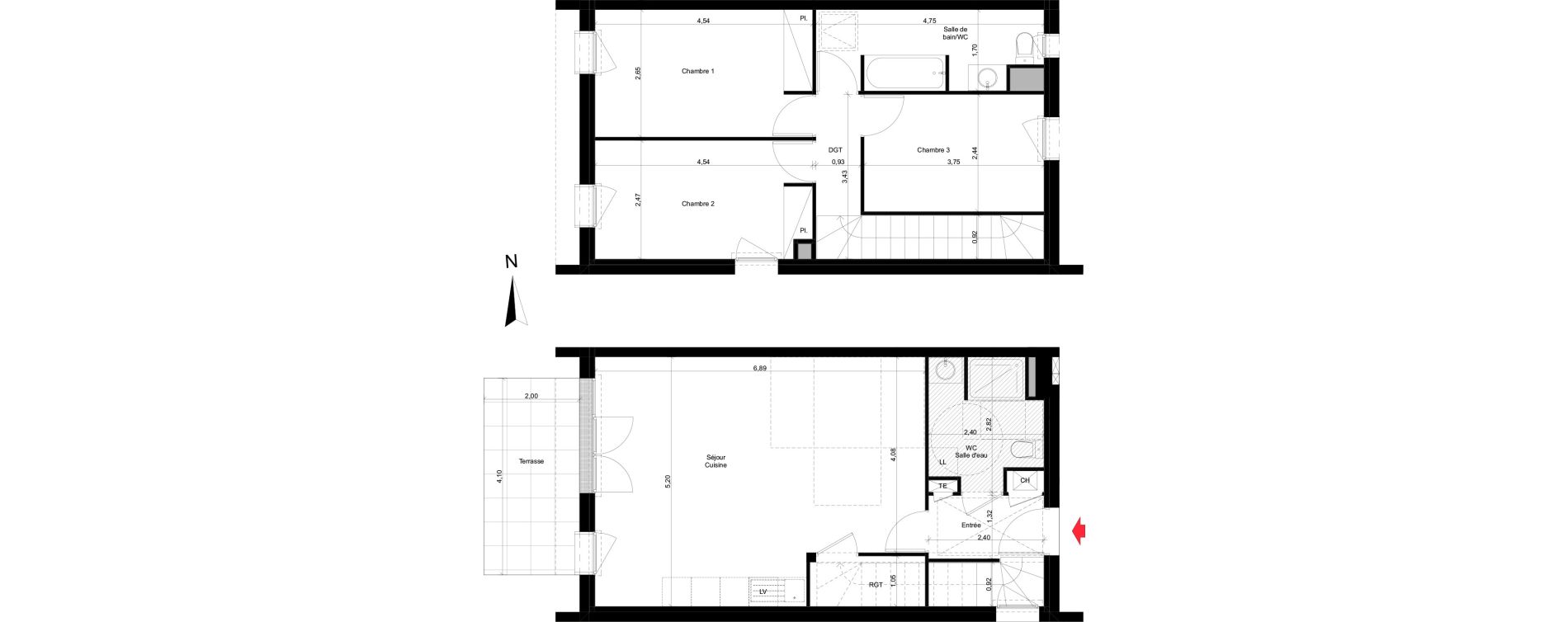 Maison T4 de 85,60 m2 &agrave; Rez&eacute; La houssais