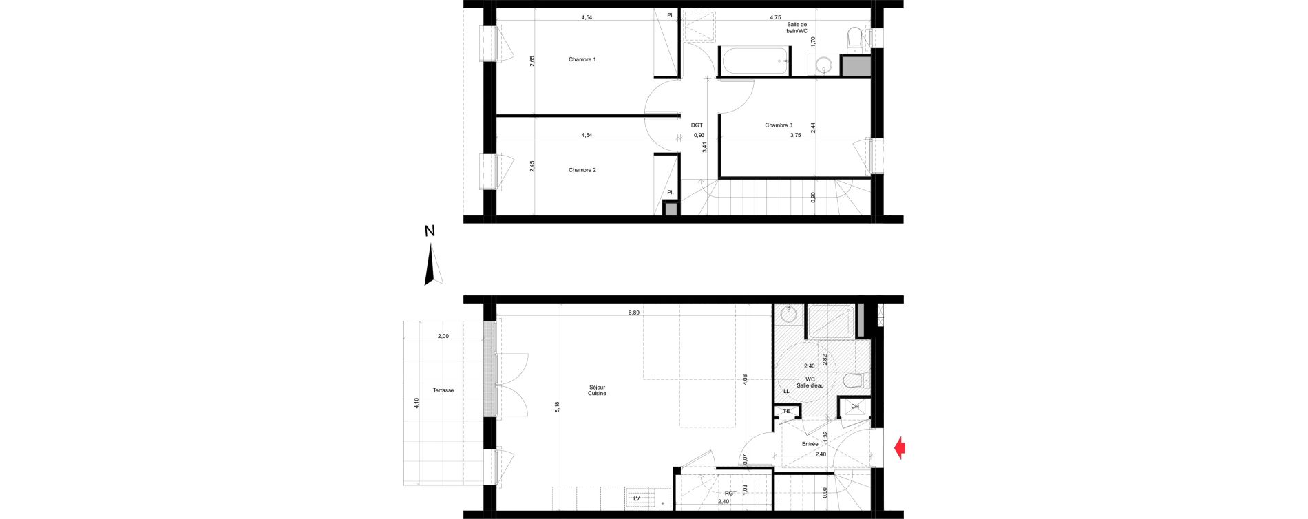 Maison T4 de 85,39 m2 &agrave; Rez&eacute; La houssais