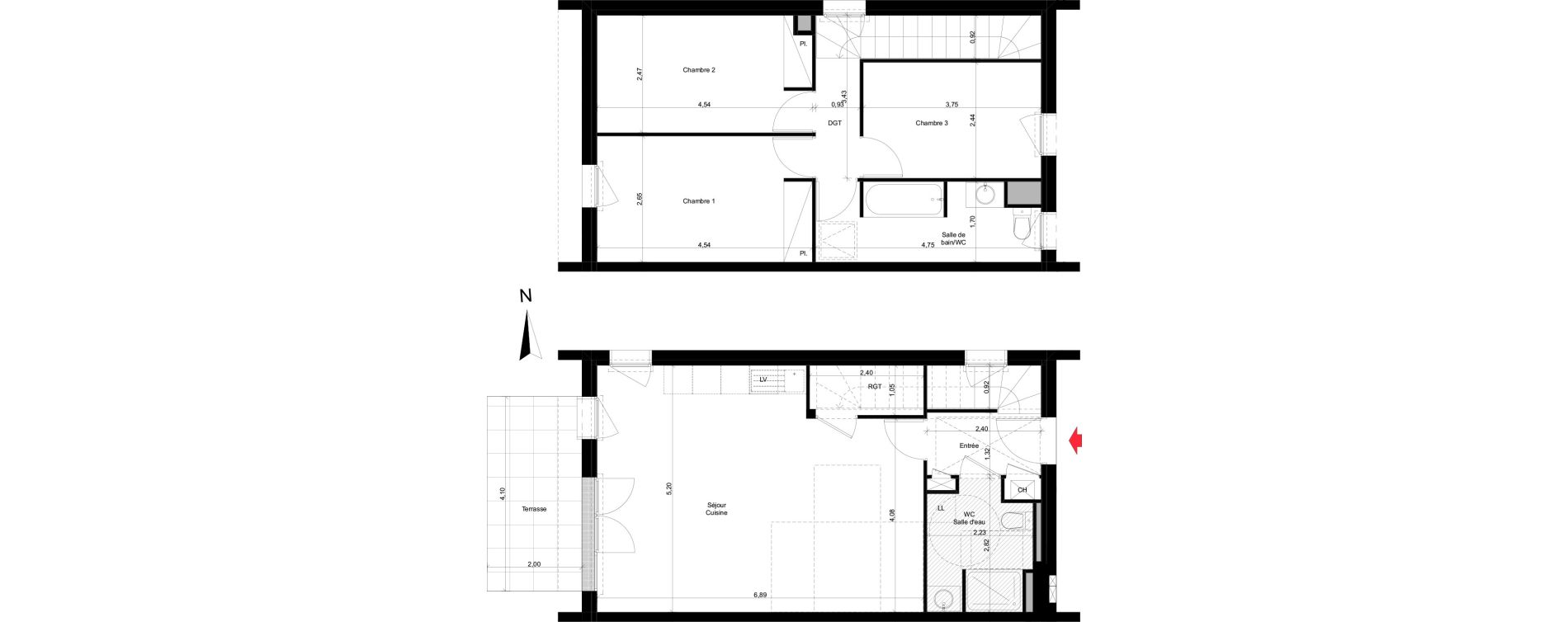 Maison T4 de 85,36 m2 &agrave; Rez&eacute; La houssais