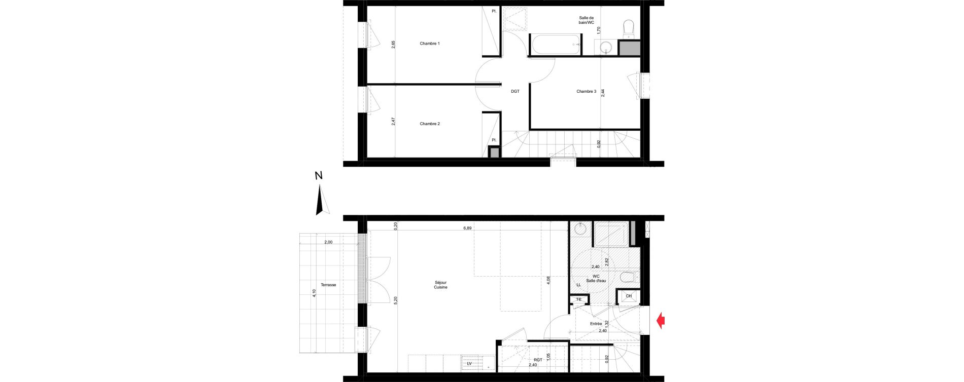 Maison T4 de 85,60 m2 &agrave; Rez&eacute; La houssais