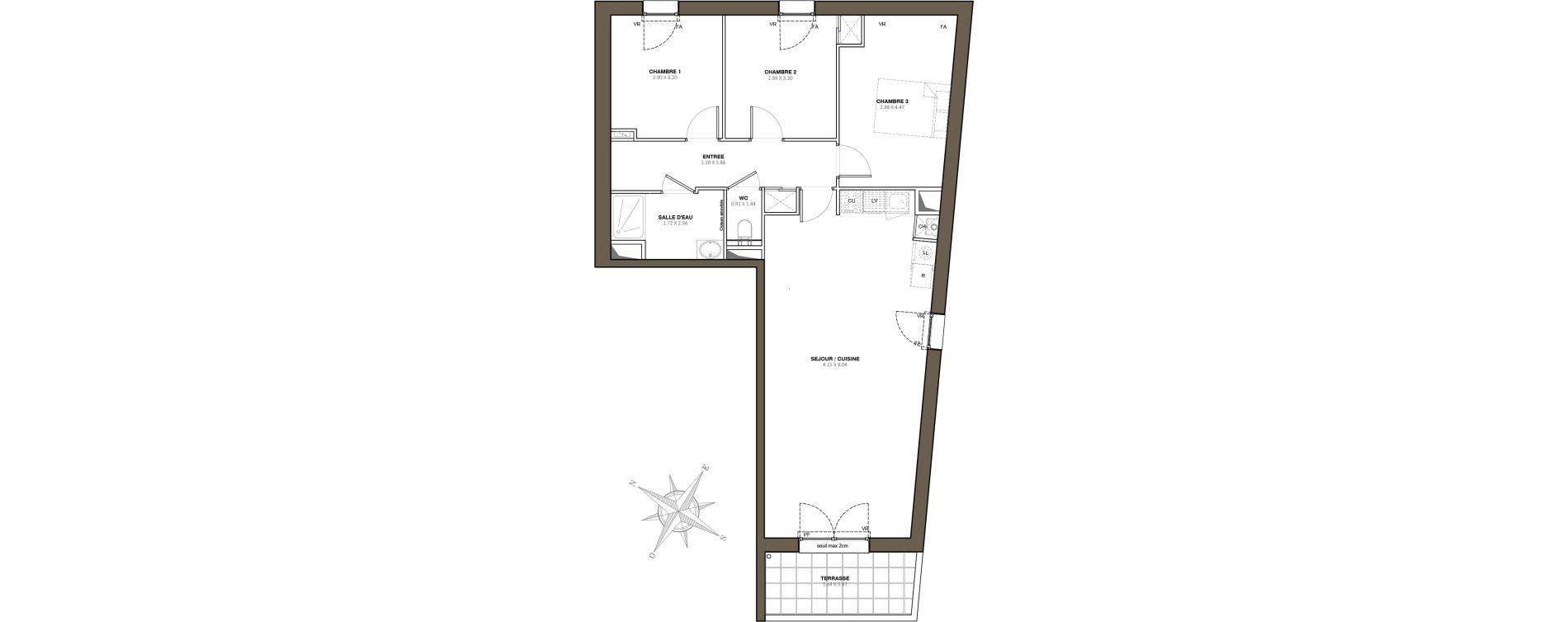 Appartement T4 de 81,80 m2 &agrave; Rez&eacute; La houssais