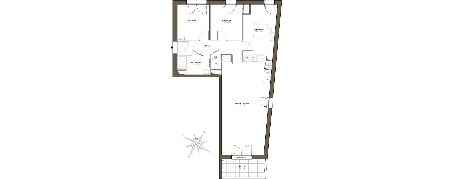 Appartement T4 de 82,14 m2 &agrave; Rez&eacute; La houssais