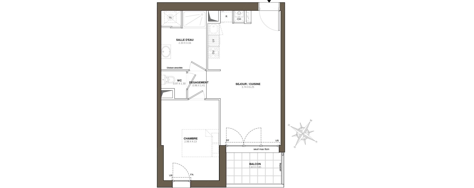 Appartement T2 de 45,48 m2 &agrave; Rez&eacute; La houssais