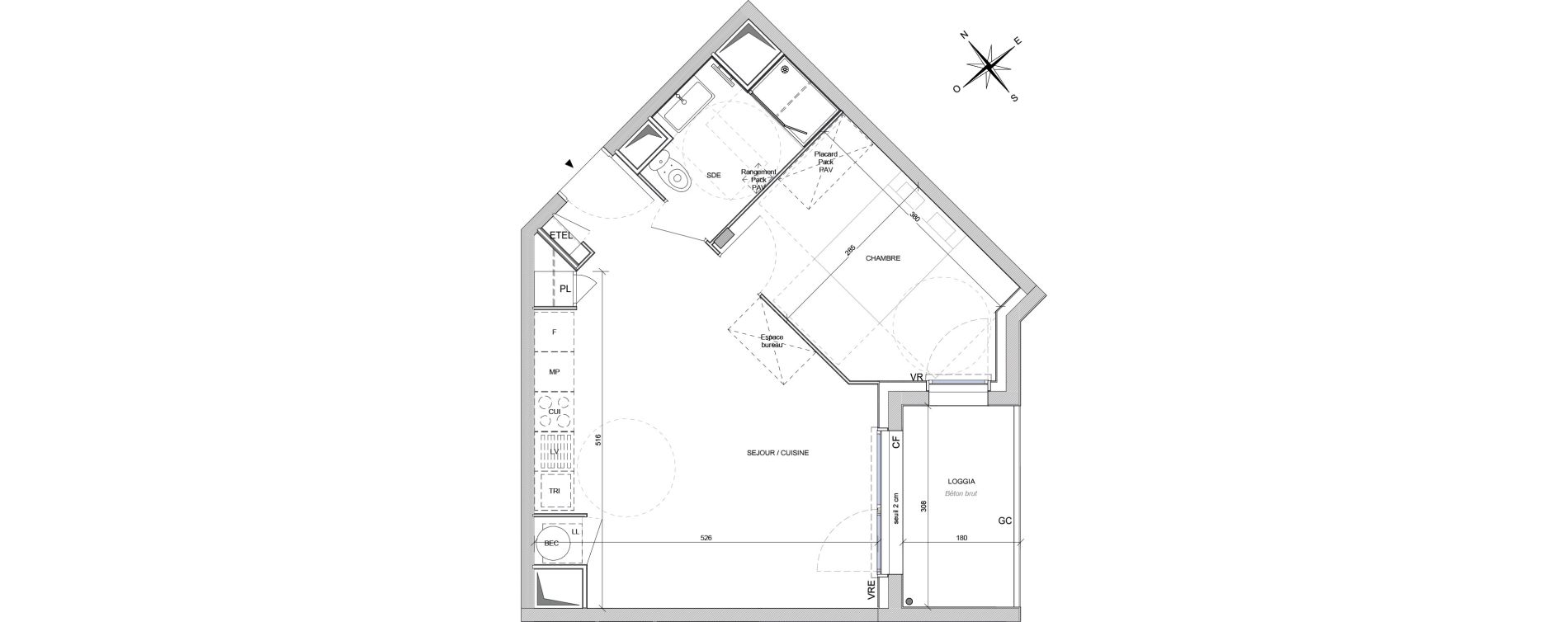 Appartement T2 de 42,60 m2 &agrave; Rez&eacute; Ragon