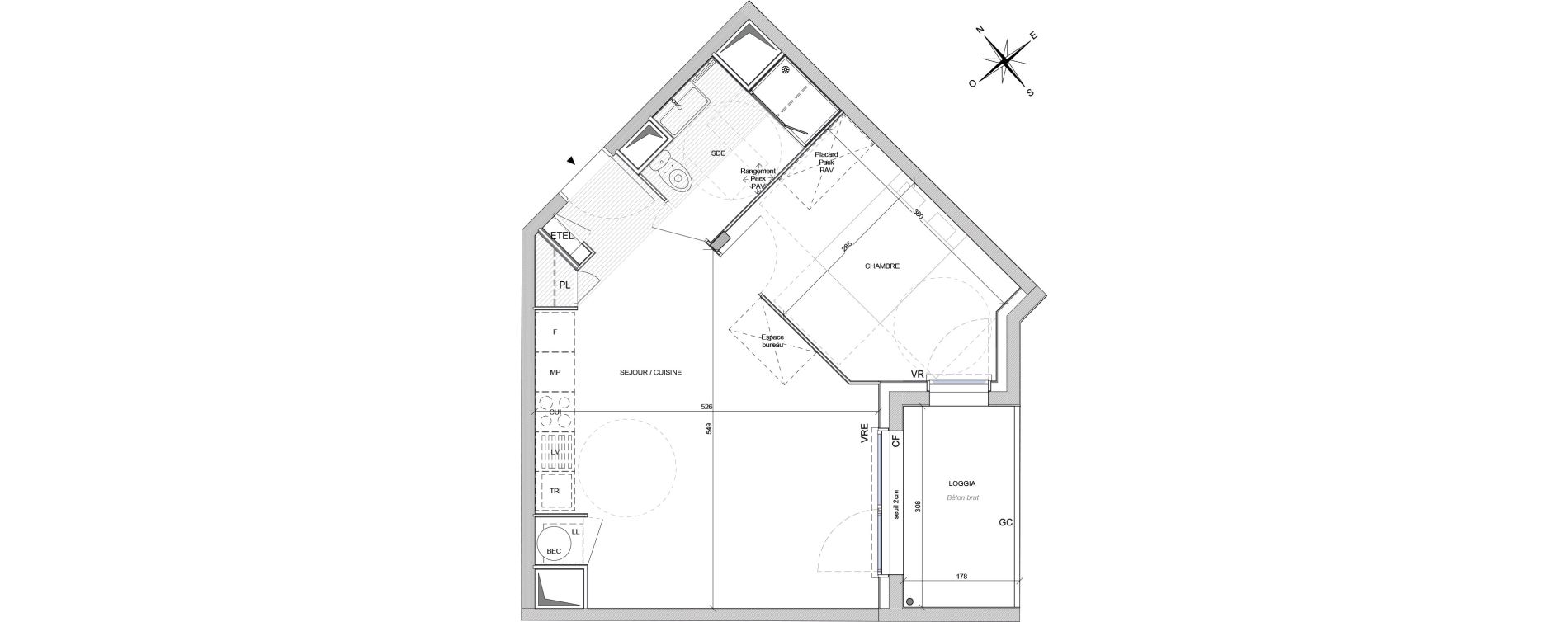 Appartement T2 de 42,70 m2 &agrave; Rez&eacute; Ragon