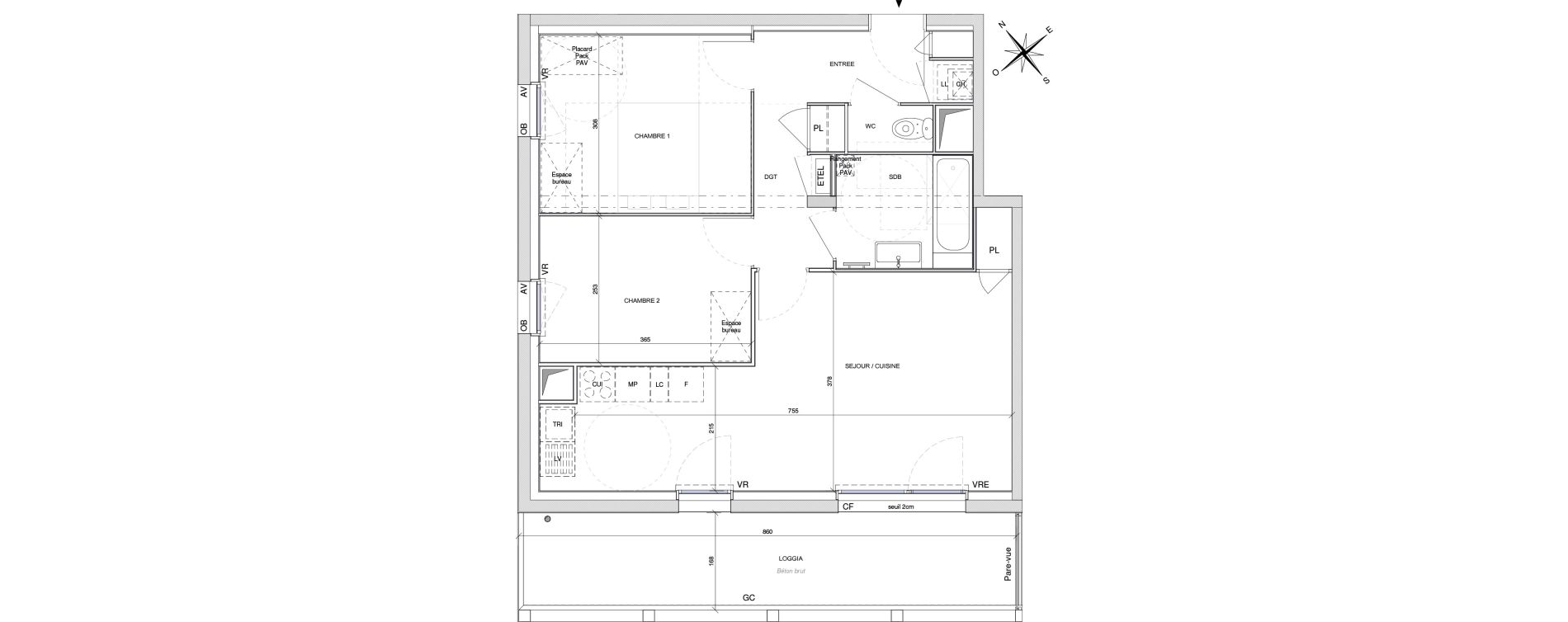 Appartement T3 de 59,60 m2 &agrave; Rez&eacute; Ragon