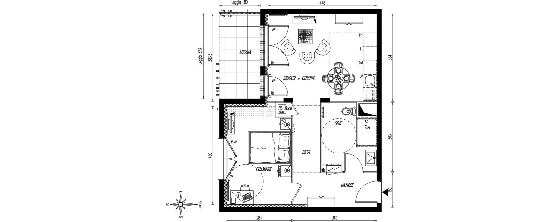 Appartement T2 de 46,27 m2 &agrave; Rez&eacute; Ragon
