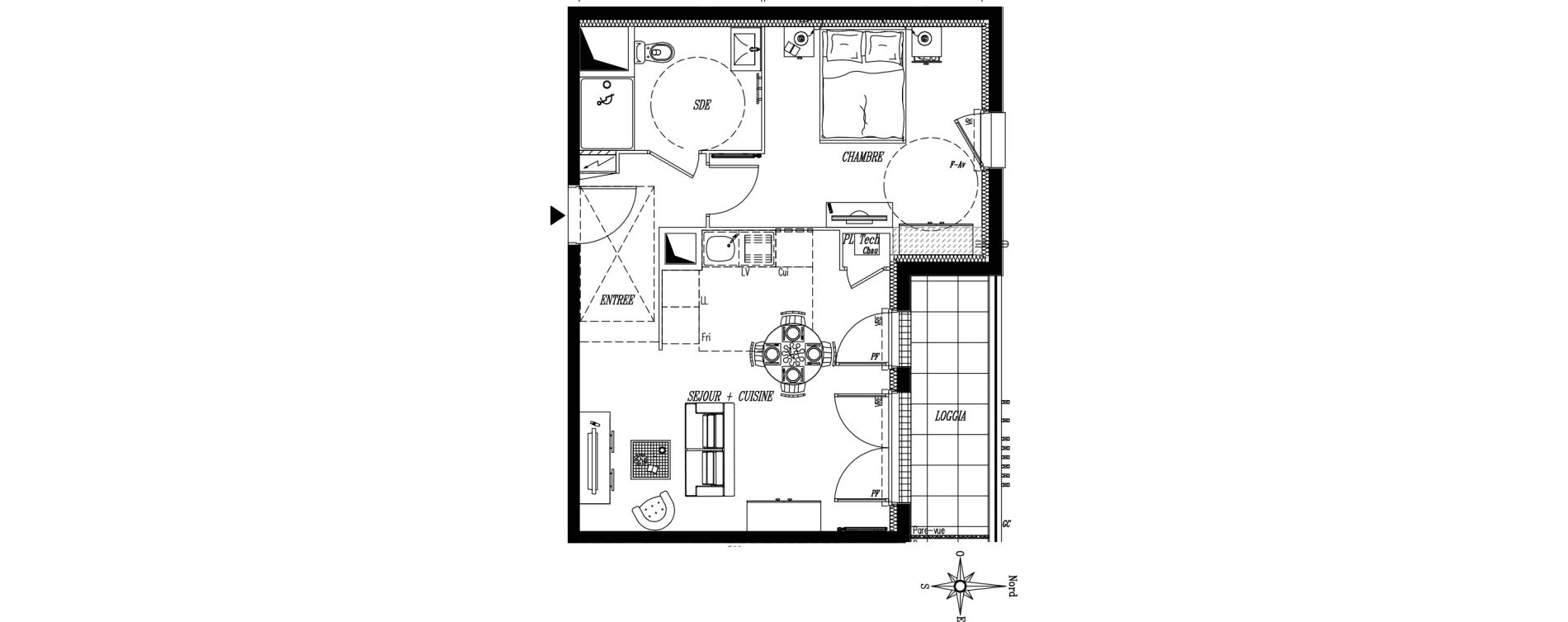 Appartement T2 de 45,13 m2 &agrave; Rez&eacute; Ragon