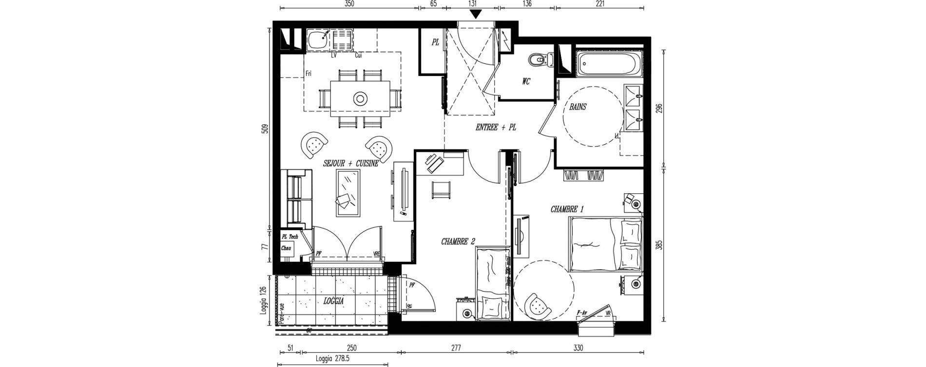 Appartement T3 de 59,58 m2 &agrave; Rez&eacute; Ragon