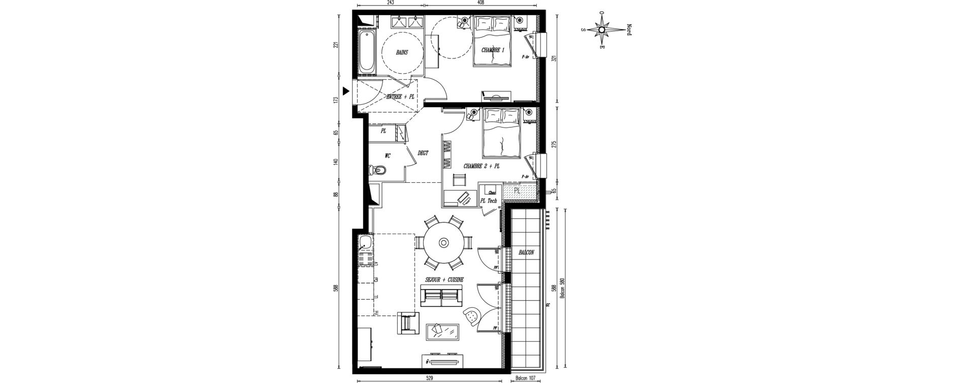 Appartement T3 de 72,49 m2 &agrave; Rez&eacute; Ragon
