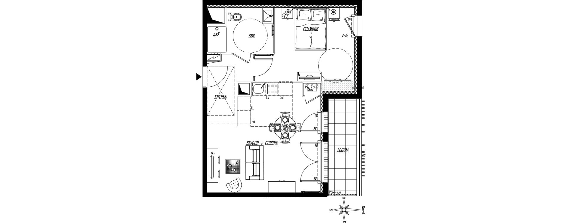 Appartement T2 de 45,13 m2 &agrave; Rez&eacute; Ragon