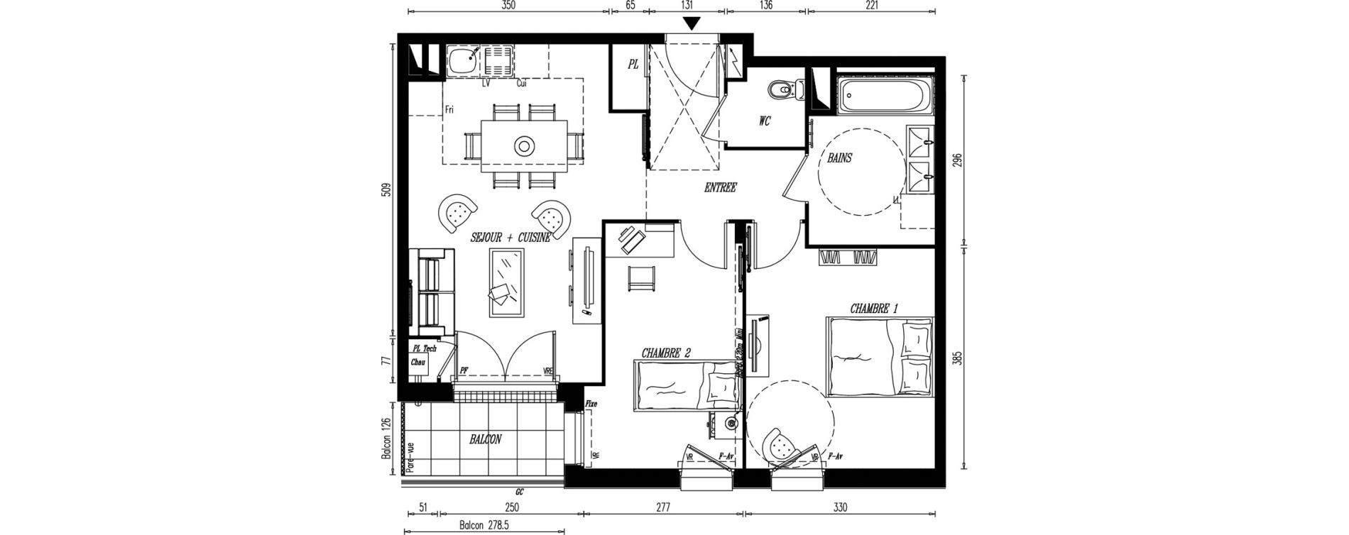 Appartement T3 de 59,58 m2 &agrave; Rez&eacute; Ragon