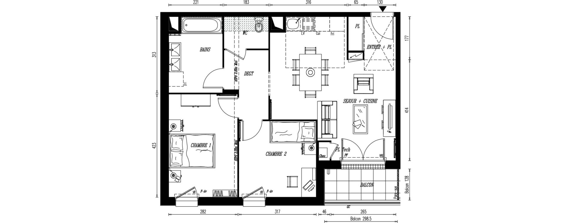 Appartement T3 de 61,68 m2 &agrave; Rez&eacute; Ragon