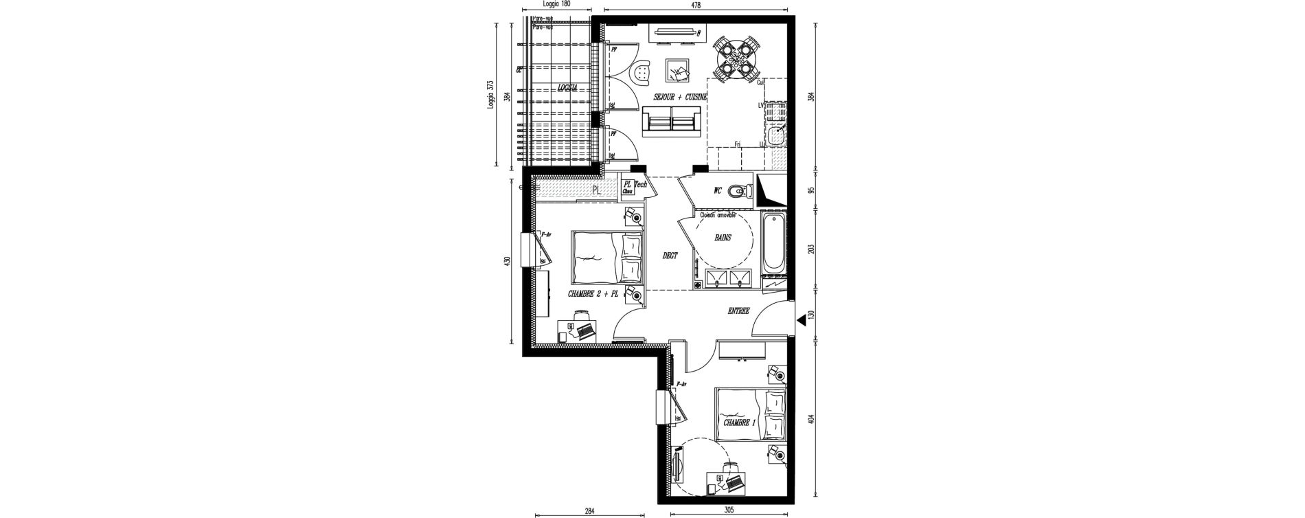 Appartement T3 de 57,63 m2 &agrave; Rez&eacute; Ragon