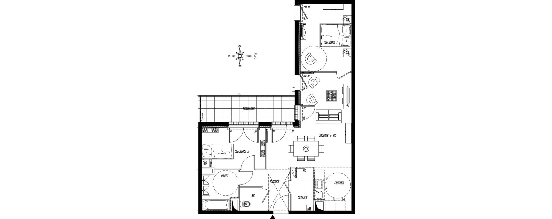 Appartement T3 de 64,60 m2 &agrave; Rez&eacute; Ragon