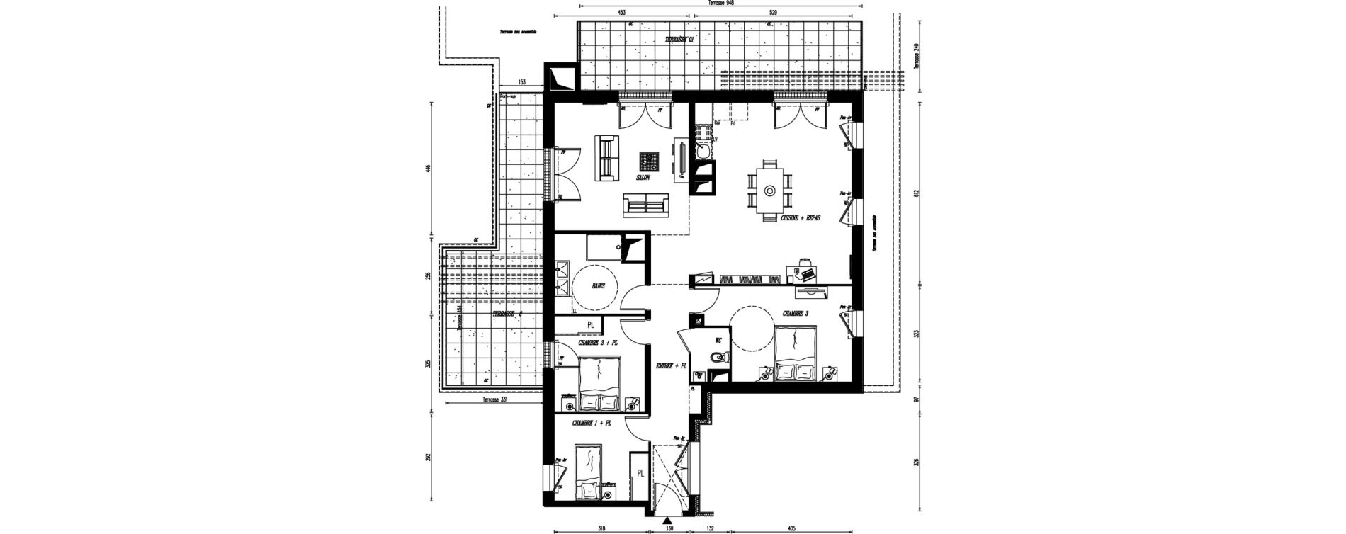 Appartement T4 de 107,33 m2 &agrave; Rez&eacute; Ragon