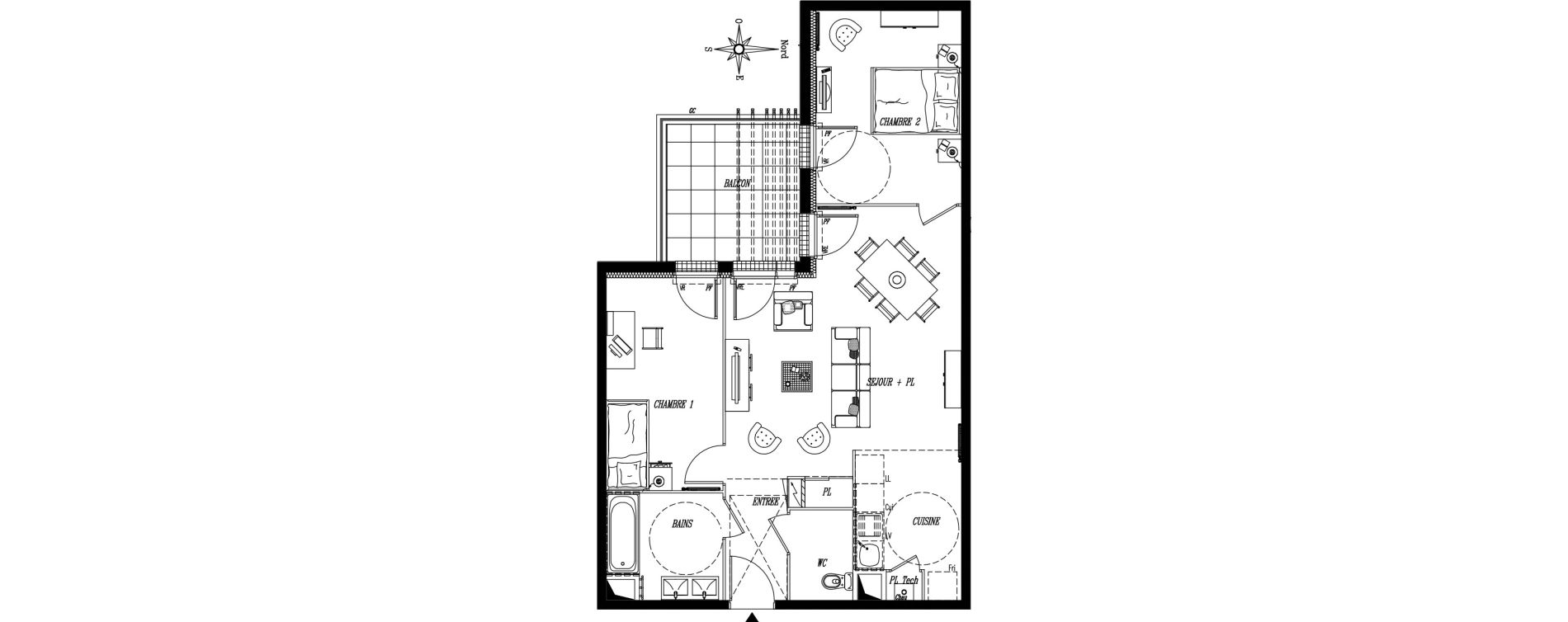 Appartement T3 de 65,39 m2 &agrave; Rez&eacute; Ragon