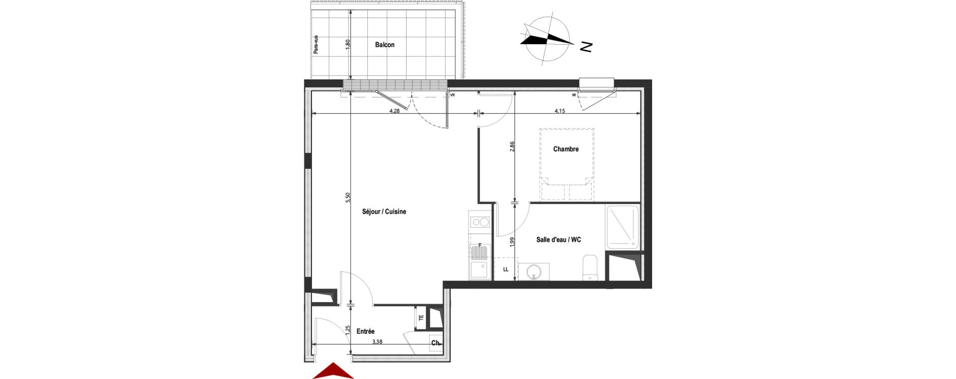 Appartement T2 de 45,91 m2 &agrave; Saint-Herblain Les quatre vents