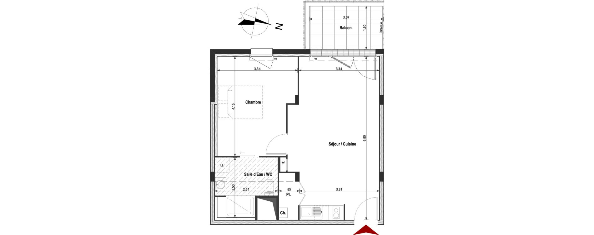 Appartement T2 de 43,84 m2 &agrave; Saint-Herblain Les quatre vents