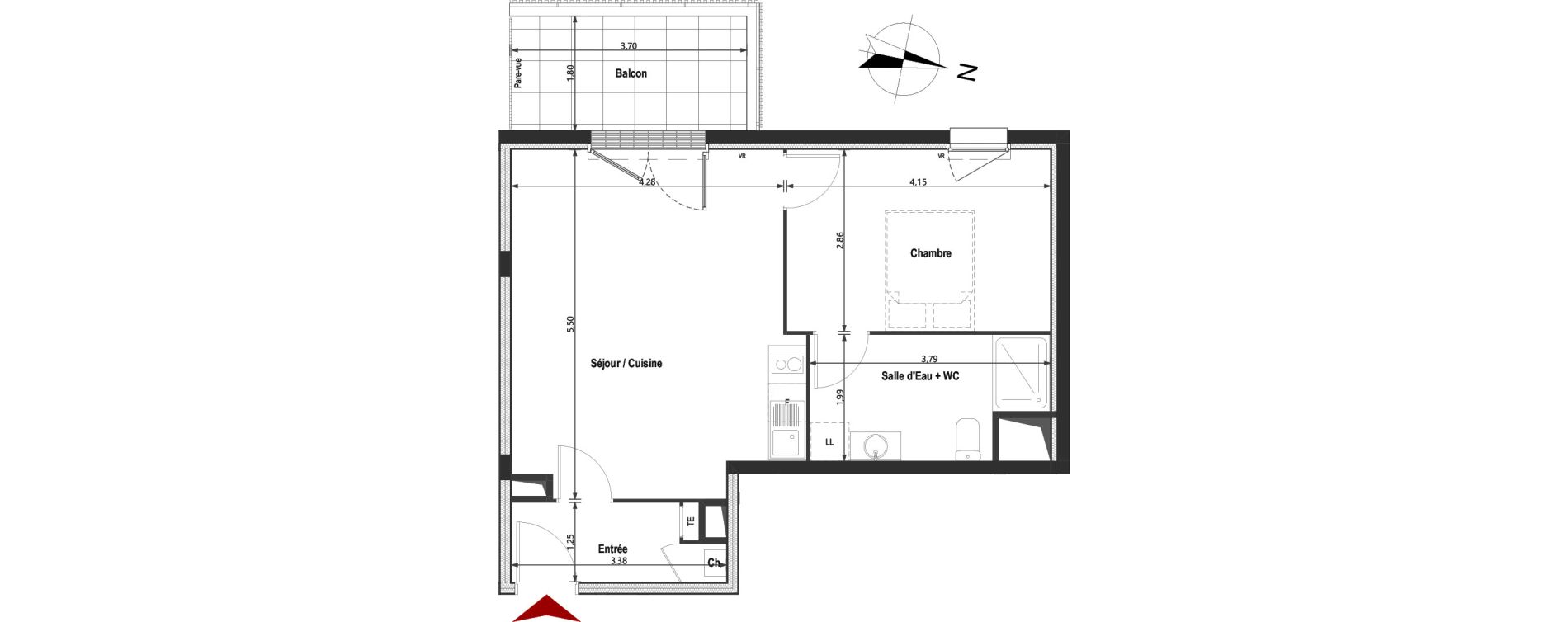 Appartement T2 de 45,91 m2 &agrave; Saint-Herblain Les quatre vents