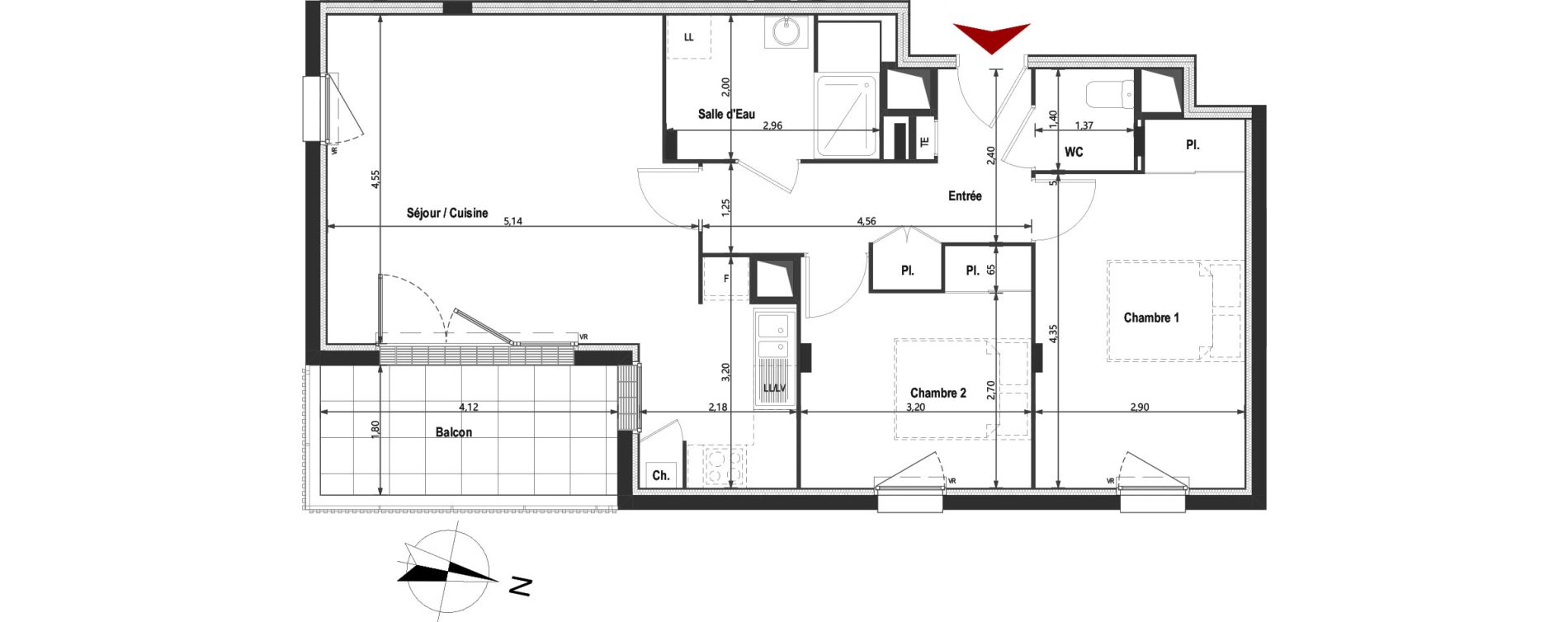 Appartement T3 de 66,64 m2 &agrave; Saint-Herblain Les quatre vents