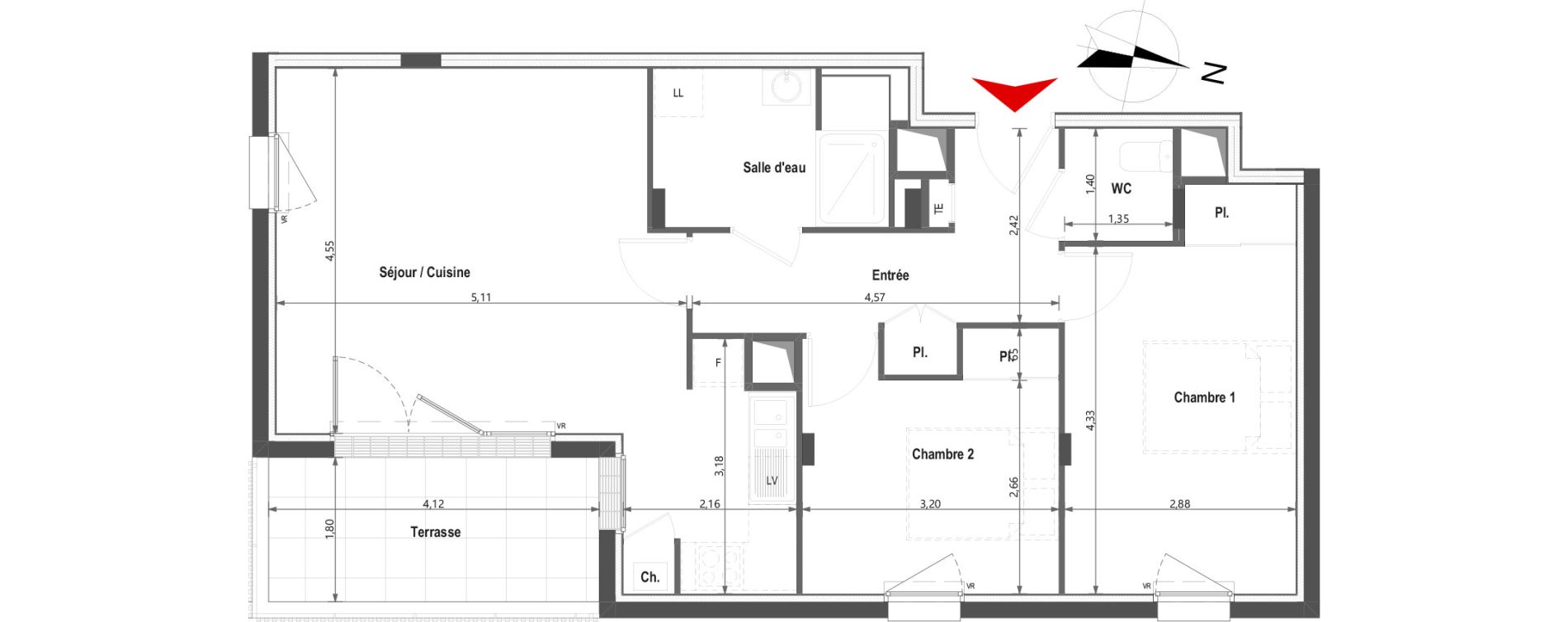 Appartement T3 de 65,78 m2 &agrave; Saint-Herblain Les quatre vents