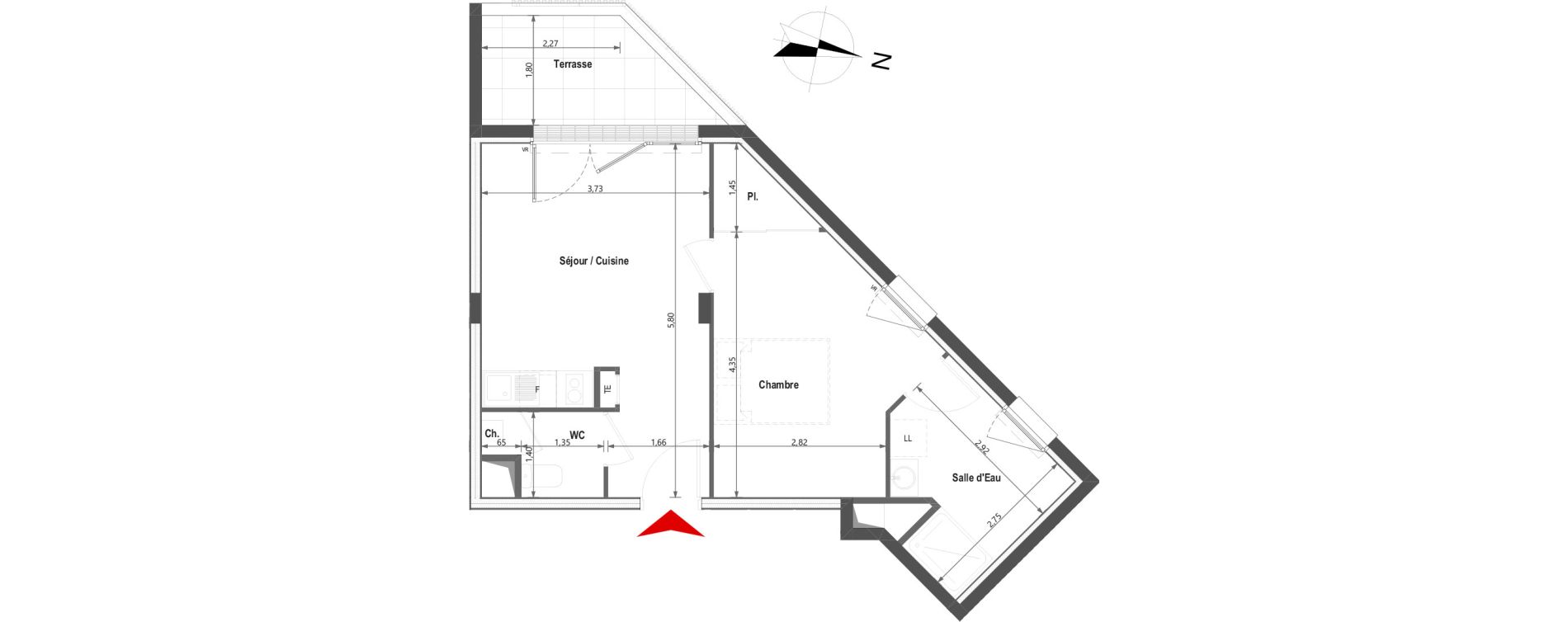 Appartement T2 de 41,62 m2 &agrave; Saint-Herblain Les quatre vents