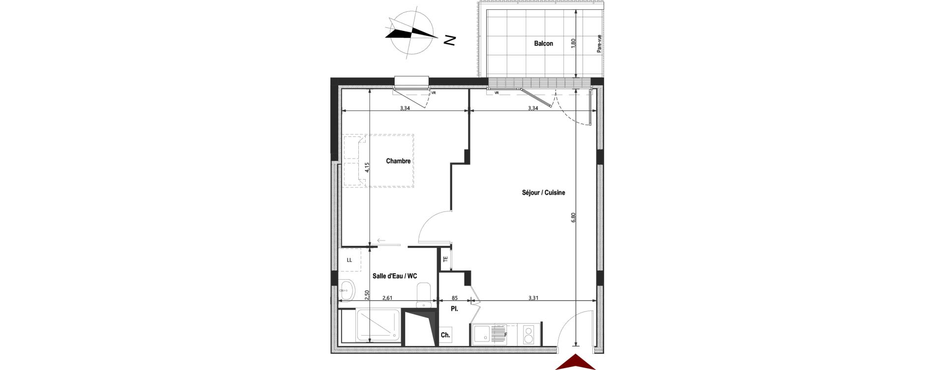 Appartement T2 de 43,81 m2 &agrave; Saint-Herblain Les quatre vents